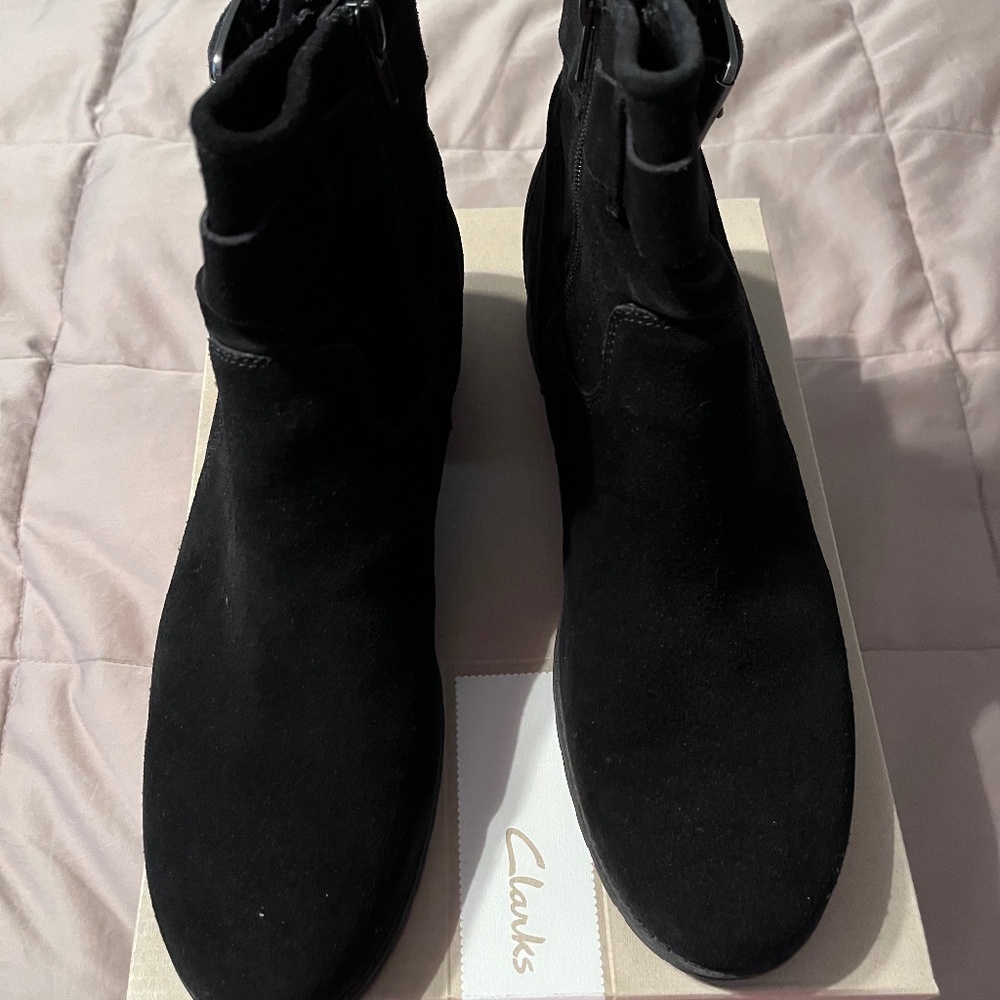 Clark’s black suede boots